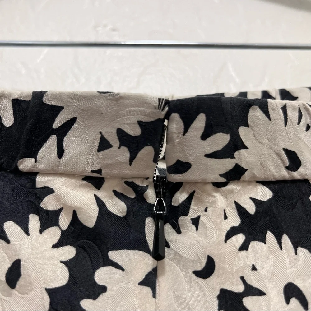 Vtg Liz Claiborne Silk Skirt Sz 6 Black White Floral Velvet Accents